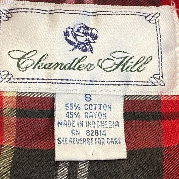 Chandler Hill Blouse Womens Small Red Plaid Long Sleeve Button Up Collar Pocket - Picture 2 of 12